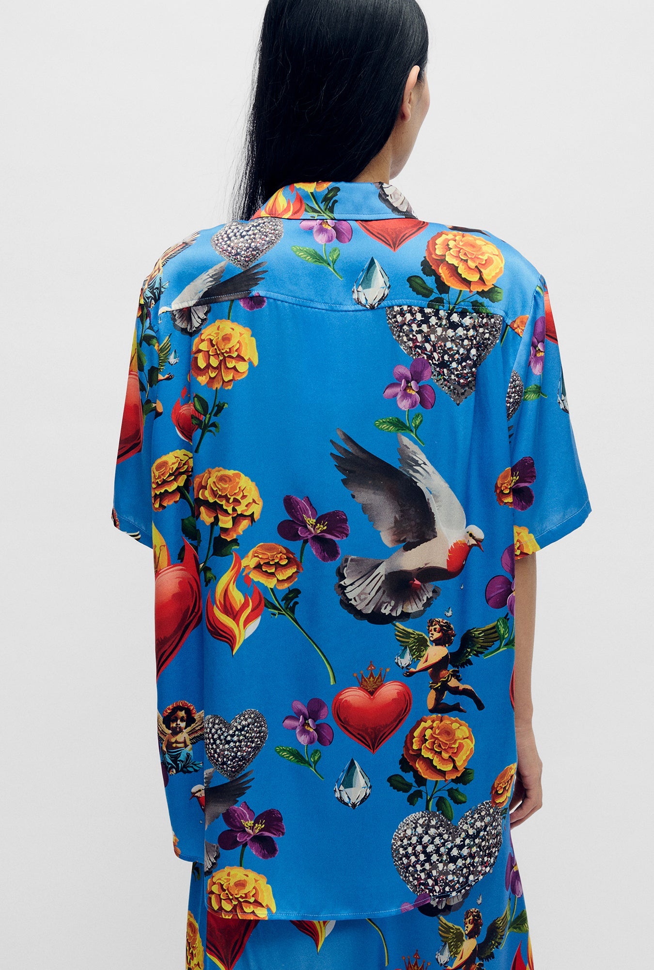 Silk Laundry Short Sleeve Boyfriend Shirt (Dearly Beloved Mirage)