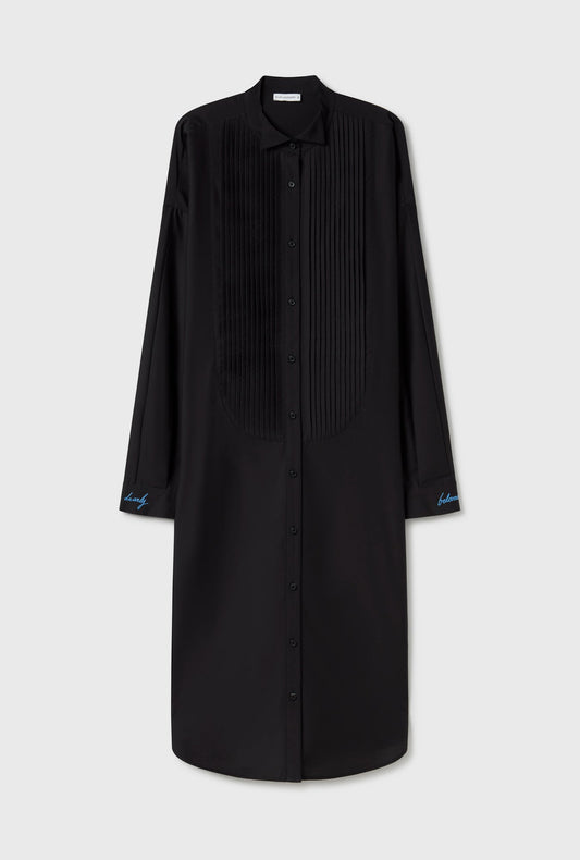 Silk Laundry Round Tux Shirt Dress (Black)