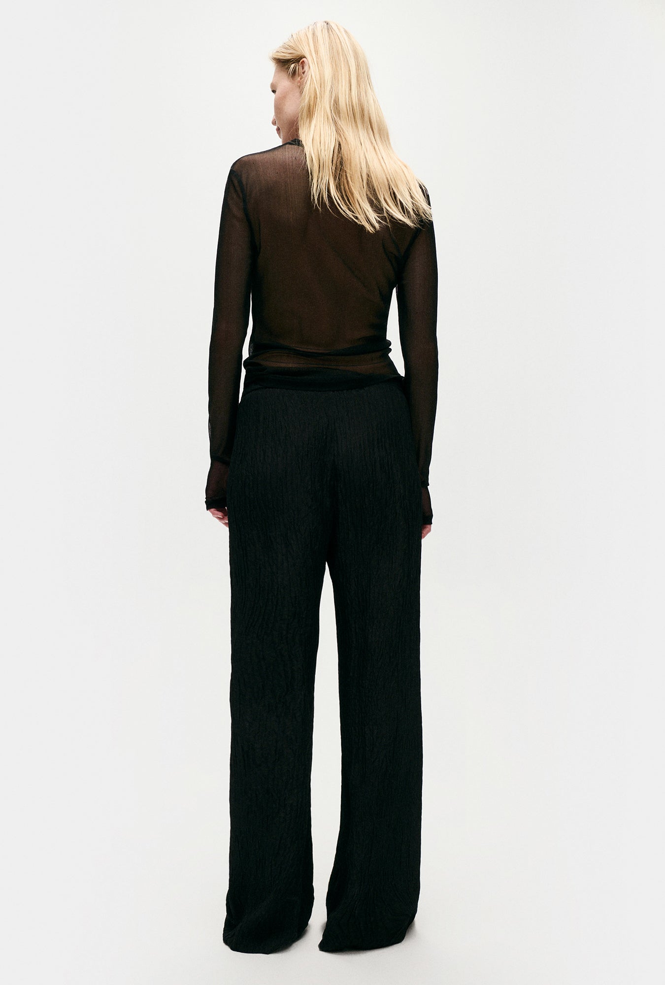 Silk Laundry Crinkle Flare Pants (Black)