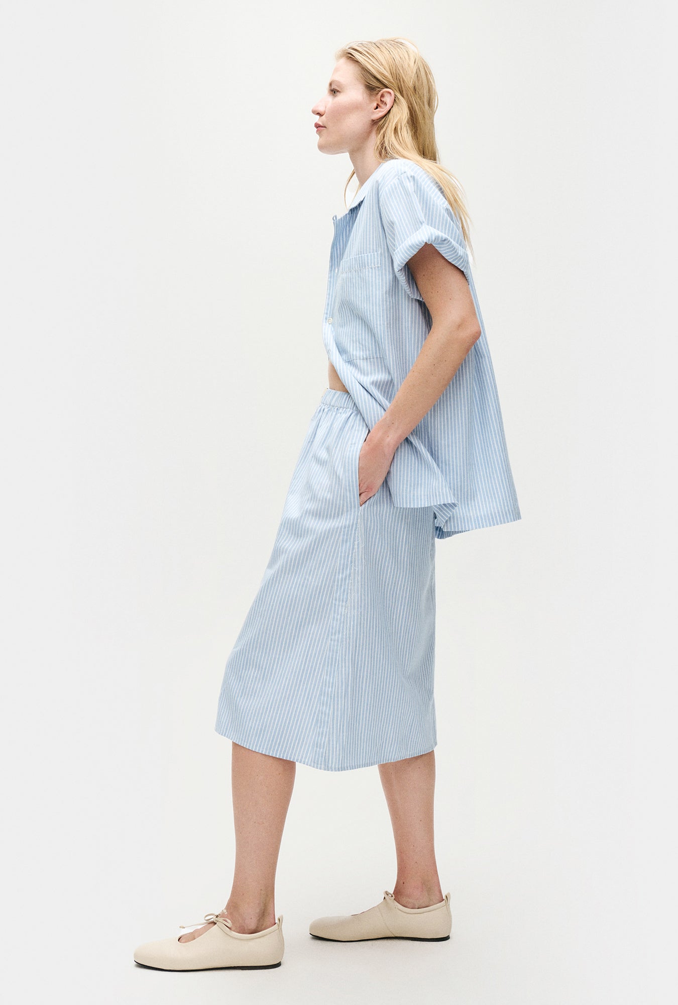 Silk Laundry Cotton Midi Skirt (Storm Stripe)