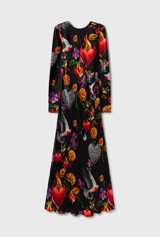 Silk Laundry Full Sleeve Bias Dress (Dearly Beloved Black)