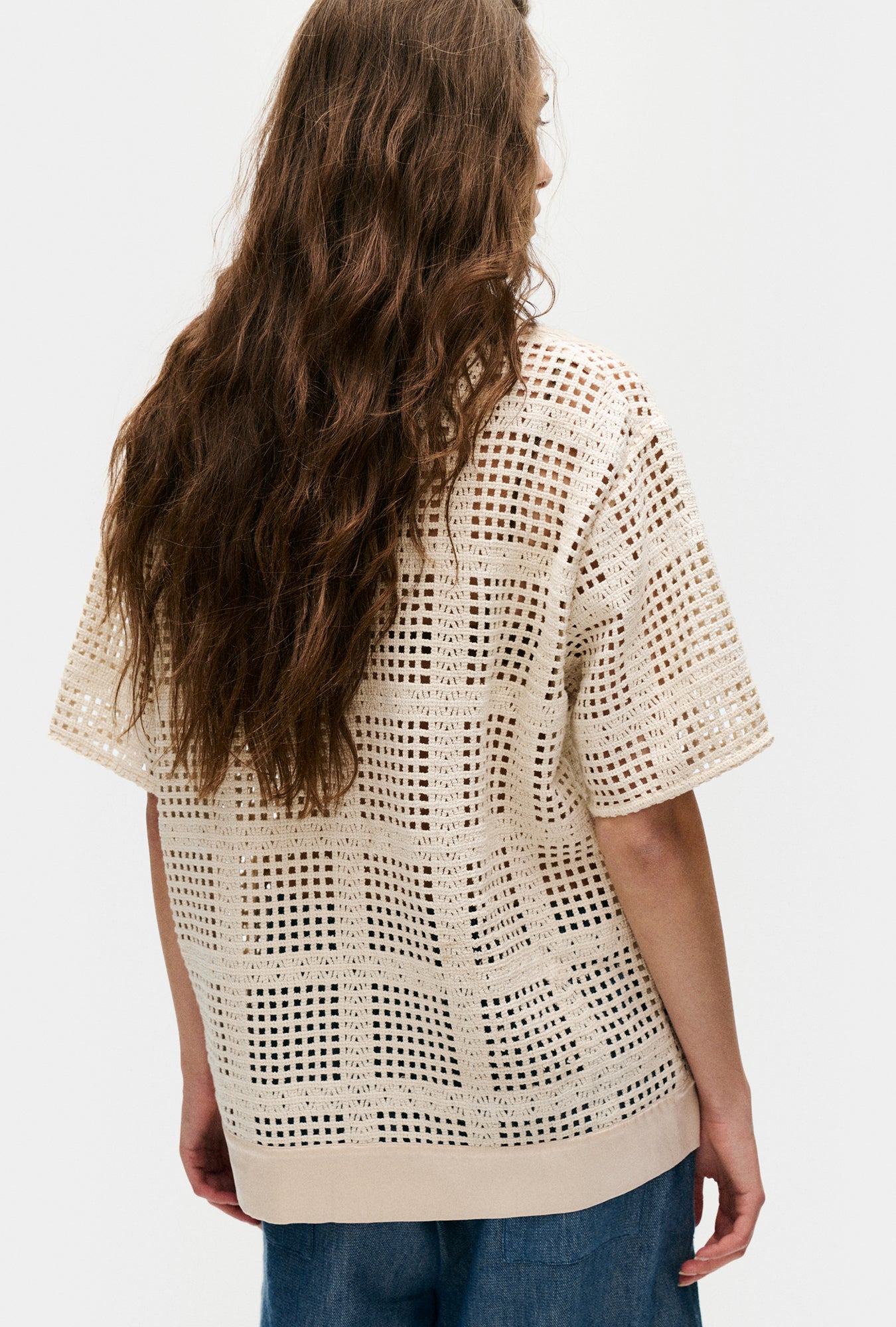 Silk Laundry Cotton Grid Grandpa Shirt (Natural)