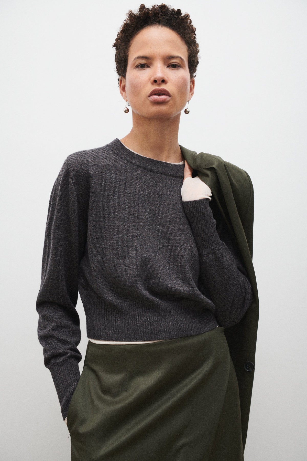 Silk Laundry Cropped Crewneck (Granite Melange)