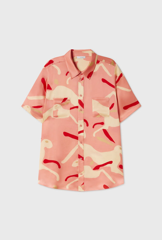 Silk Laundry Short Sleeve Boyfriend Shirt (Rabbit Amaranth)