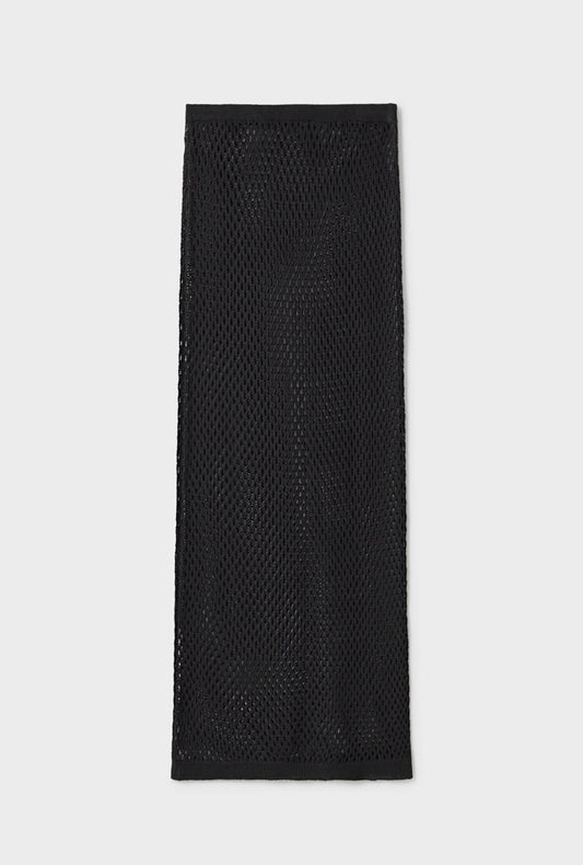 Silk Laundry Crochet Straight Skirt (Black)