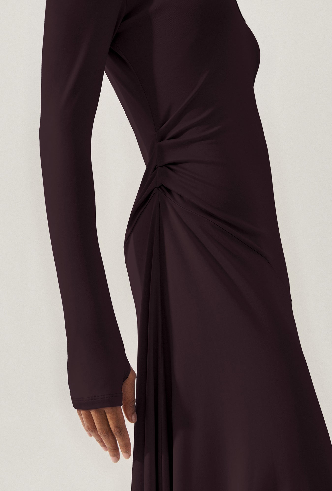 Silk Laundry Jersey Long Sleeve Dress (Cacao)