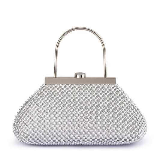 Olga Berg MIMI Ball Mesh Frame Bag (Silver)