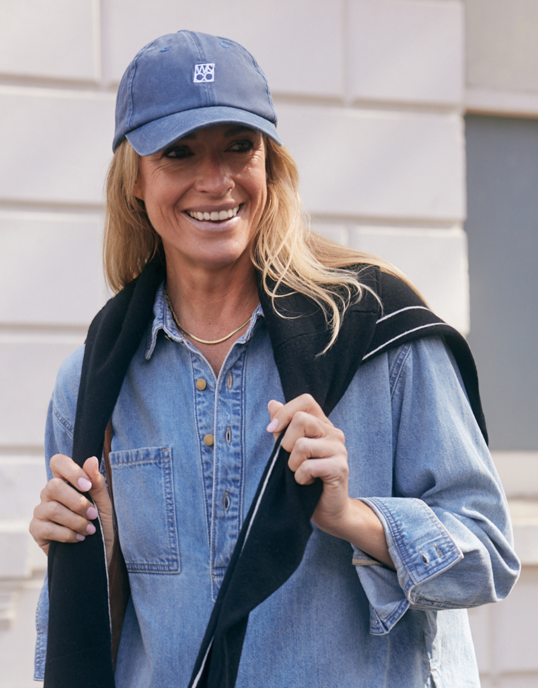 Image of Hats. Product name - Monogram Cap Washed Navy in Washed Navy colour by brand - White & Co.