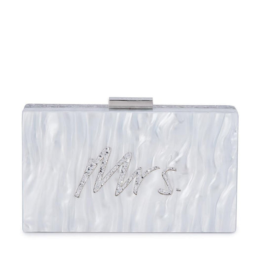 Olga Berg MRS Glitter Acrylic Box Clutch (Silver)