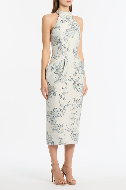 Carla Zampatti Murano Brocade Halter Neck Midi Dress (White)