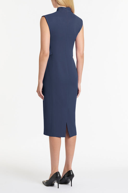 Carla Zampatti Crepe Striscia Dress (Navy)