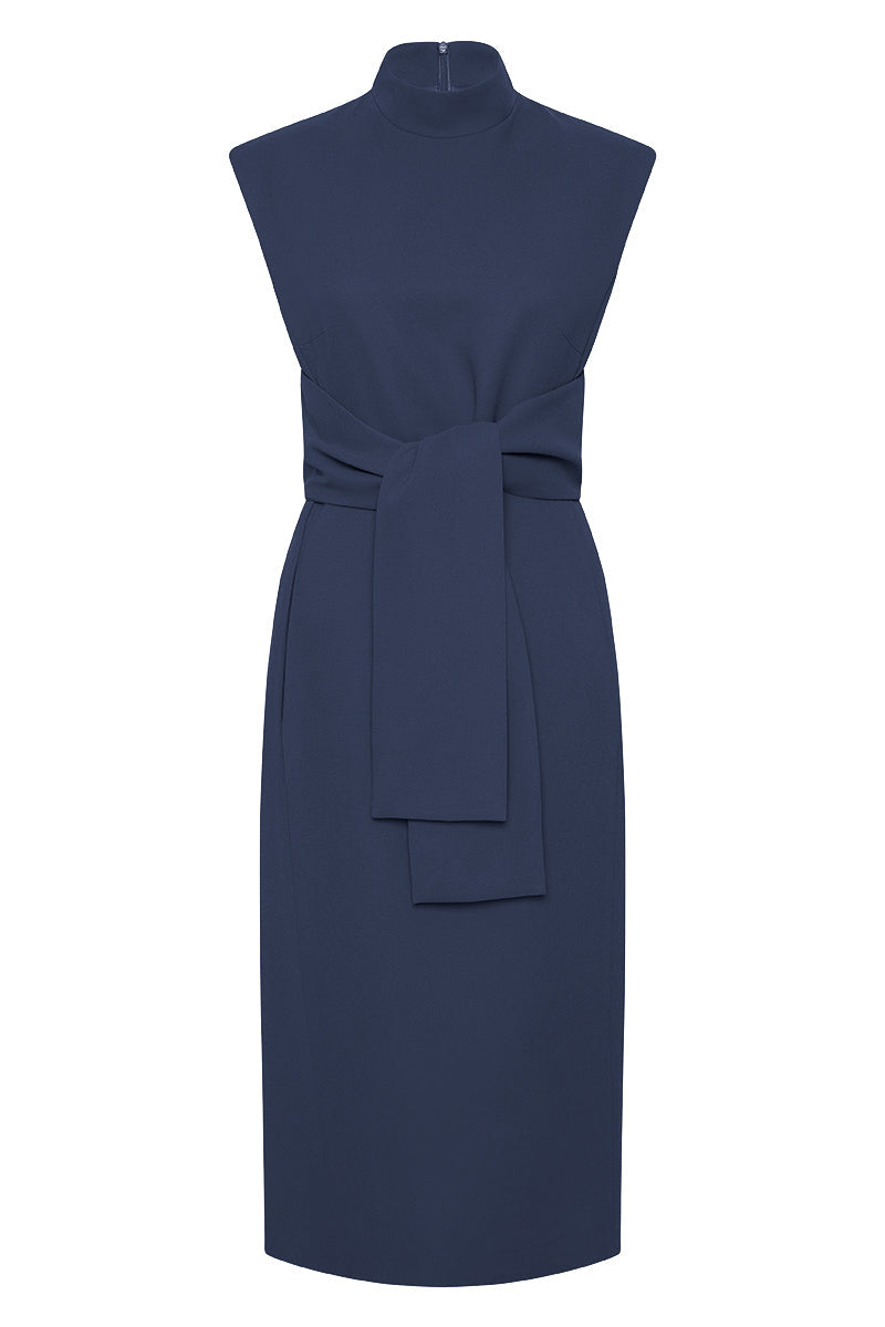 Carla Zampatti Crepe Striscia Dress (Navy)