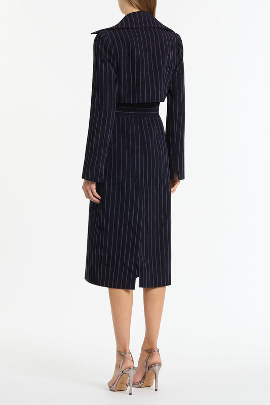 Carla Zampatti Pinstripe Double-Breasted Trench Coat (Navy)