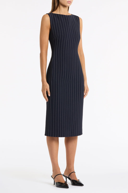 Carla Zampatti Pinstripe Sheath Dress (Navy)