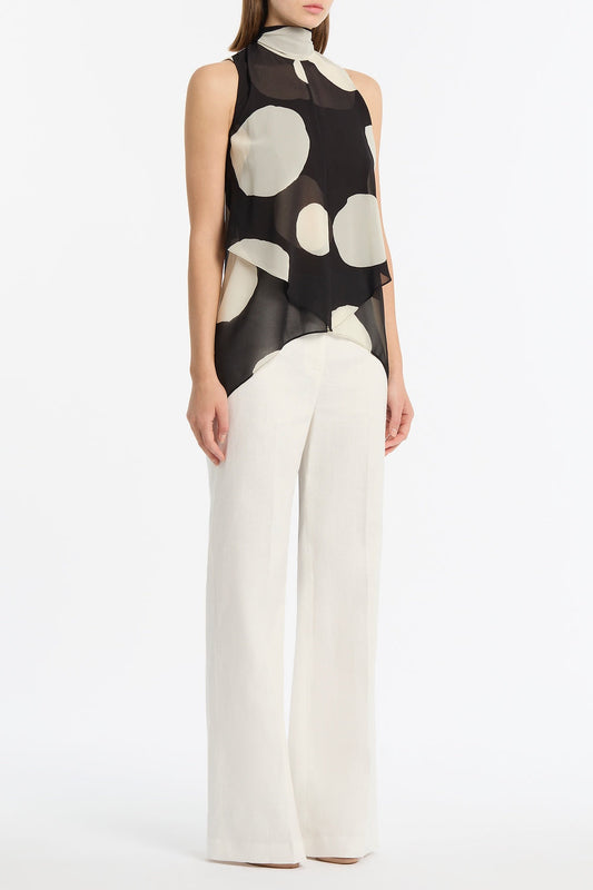 Carla Zampatti Noir Spot Tie Neck Top (Print)