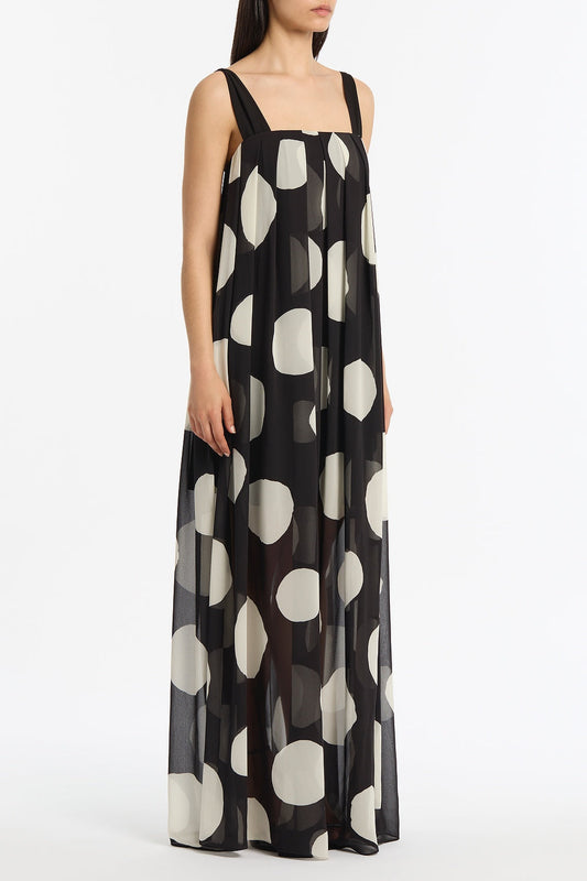 Carla Zampatti Noir Spot Tuck Detail Maxi Dress (Black)