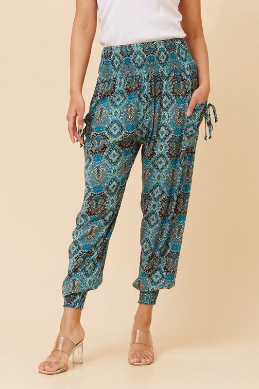 CKM ABSTRACT PRINT BOHO HAREM PANTS (Multi Green)