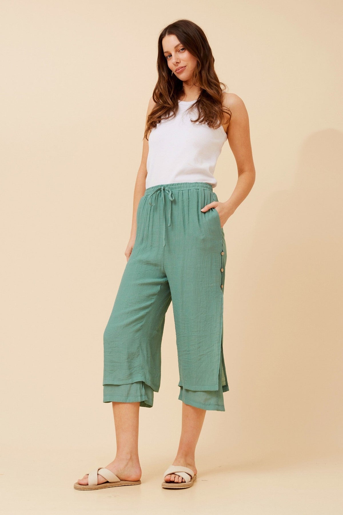 Caroline Morgan Australia DAMIANA BUTTON DETAIL CULOTTES (Black)