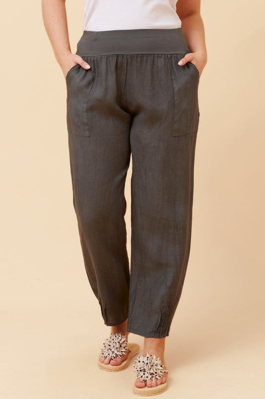 BOTTEGA MODA FINN SOLID LINEN PANTS (Charcoal)