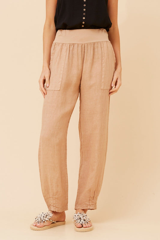 BOTTEGA MODA FINN SOLID LINEN PANTS (Toffee)