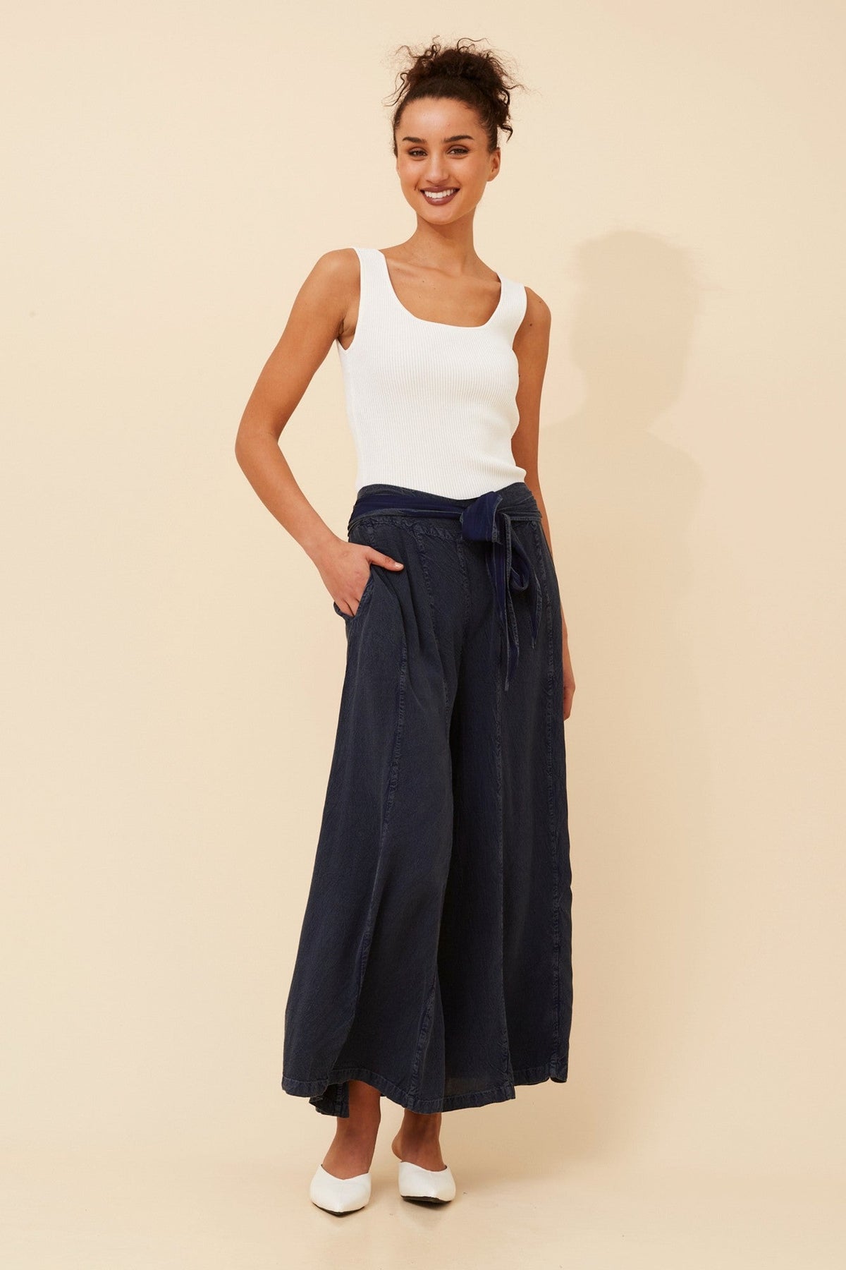 ANETTA FLARE LEG PANTS (Dark Denim)