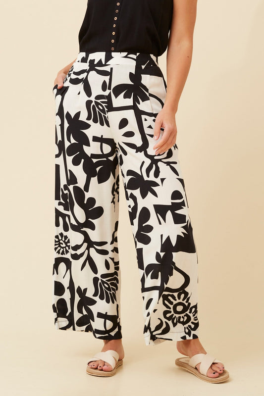 LOXANA ABSTRACT PRINT PANTS (Beige)