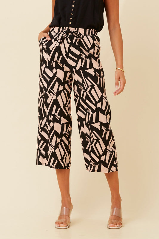 Caroline Morgan Australia SUZE ABSTRACT PRINT CULOTTES (Black)