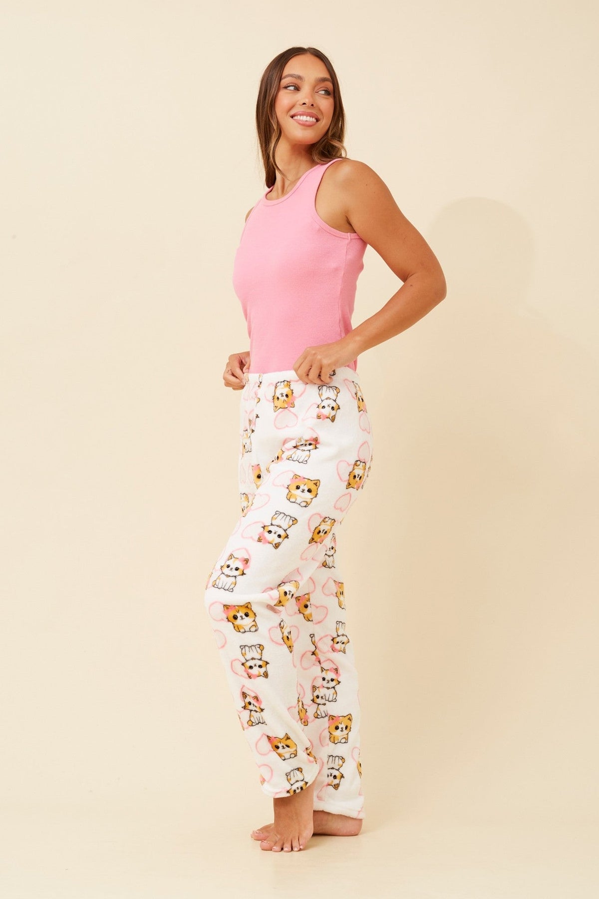 LEE CAT PRINT PLUSH PYJAMA PANTS (Multi Pink)
