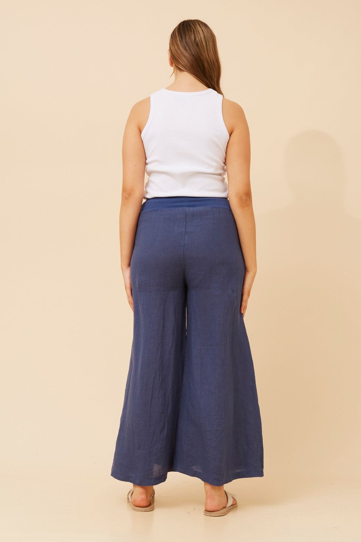 BOTTEGA MODA AMILITA WIDE LEG LINEN PANTS (Navy)