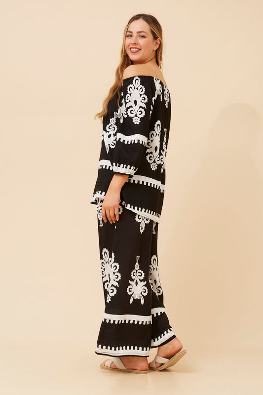 ANCA BORDER PRINT WIDE LEG PANTS (Navy)