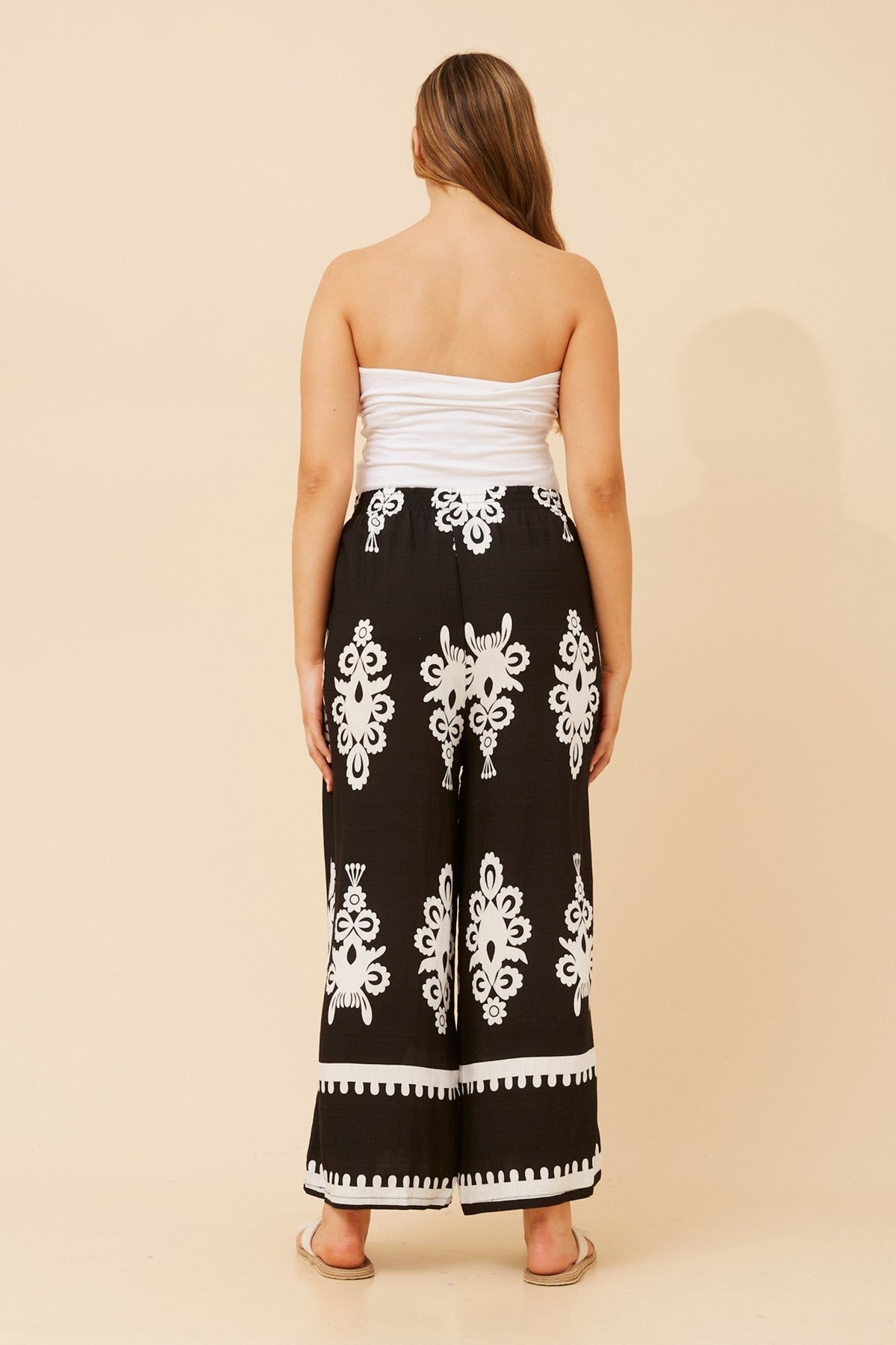 Caroline Morgan Australia ANCA BORDER PRINT WIDE LEG PANTS (Black)