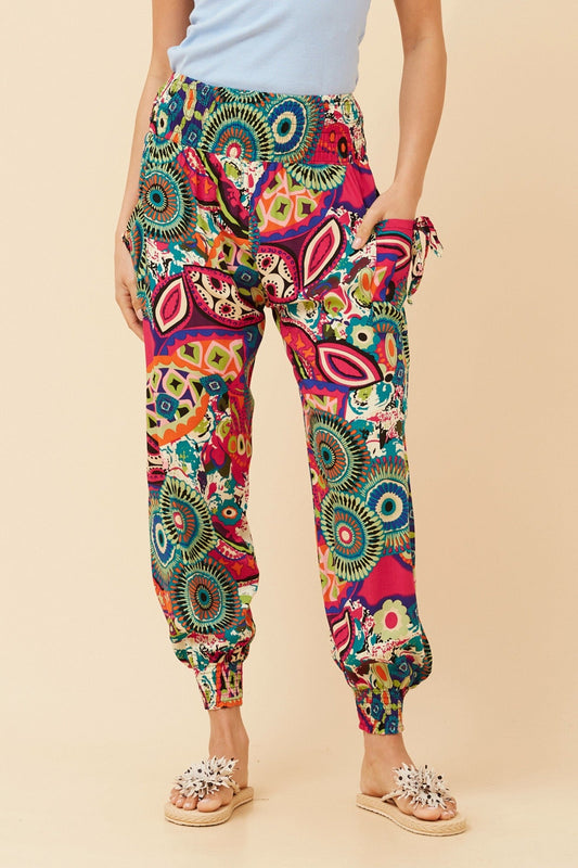 ABSTRACT PRINT HAREM PANTS (Multi Pink)