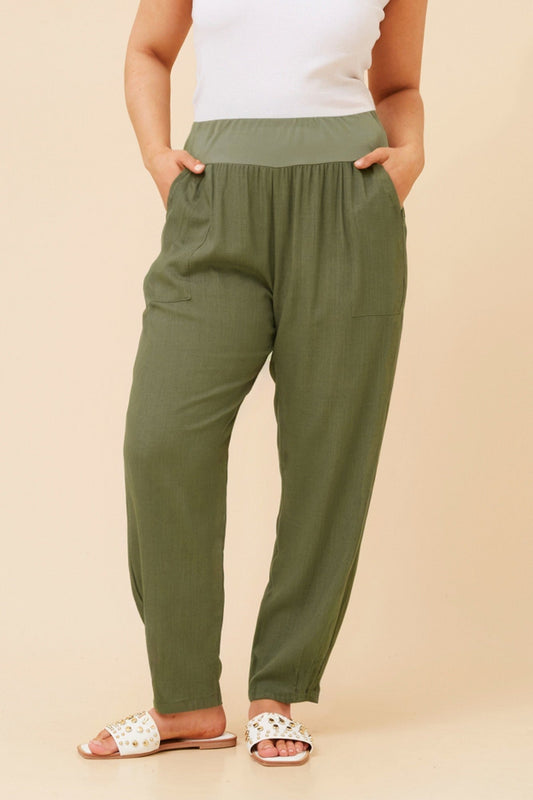 Caroline Morgan Australia NEROLA LINEN PANTS (Khaki)