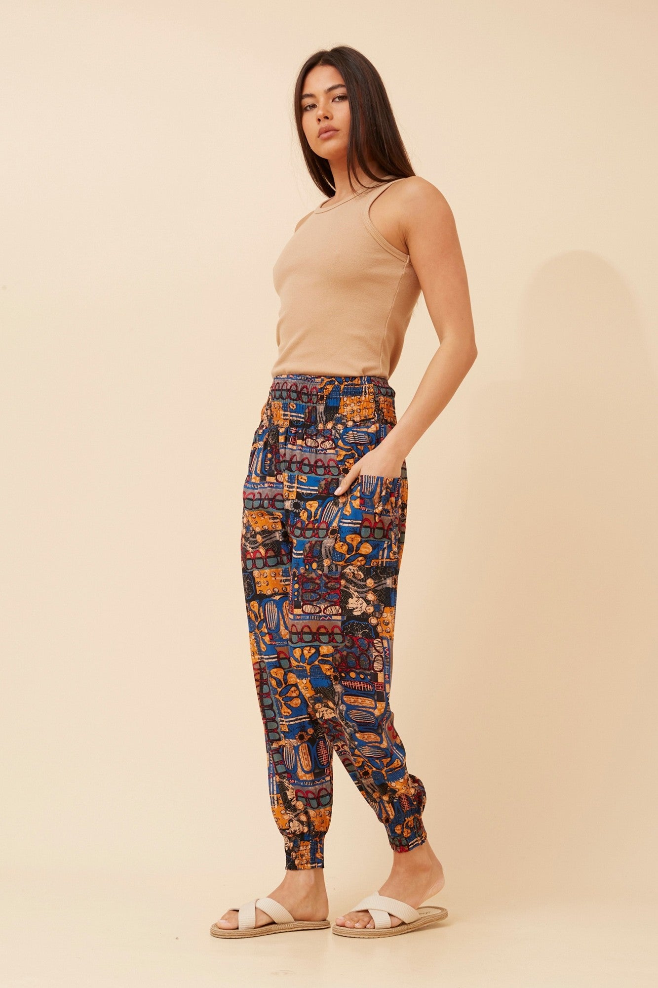 ABSTRACT PRINT HAREM PANTS (Multi Blue)