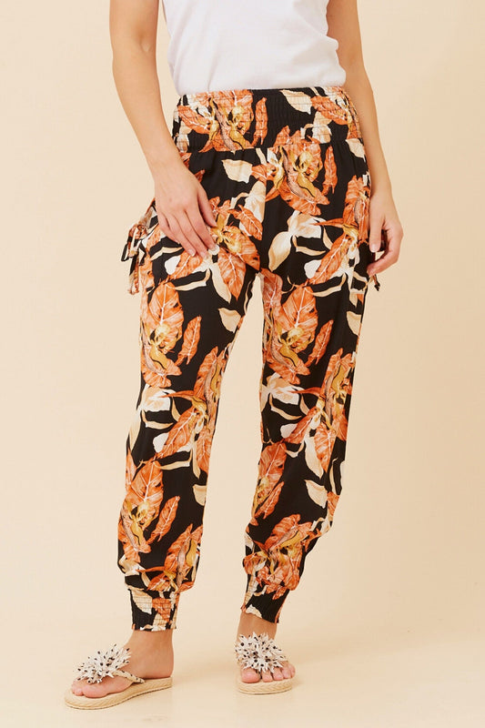 LEAF PRINT HAREM PANTS (Orange)