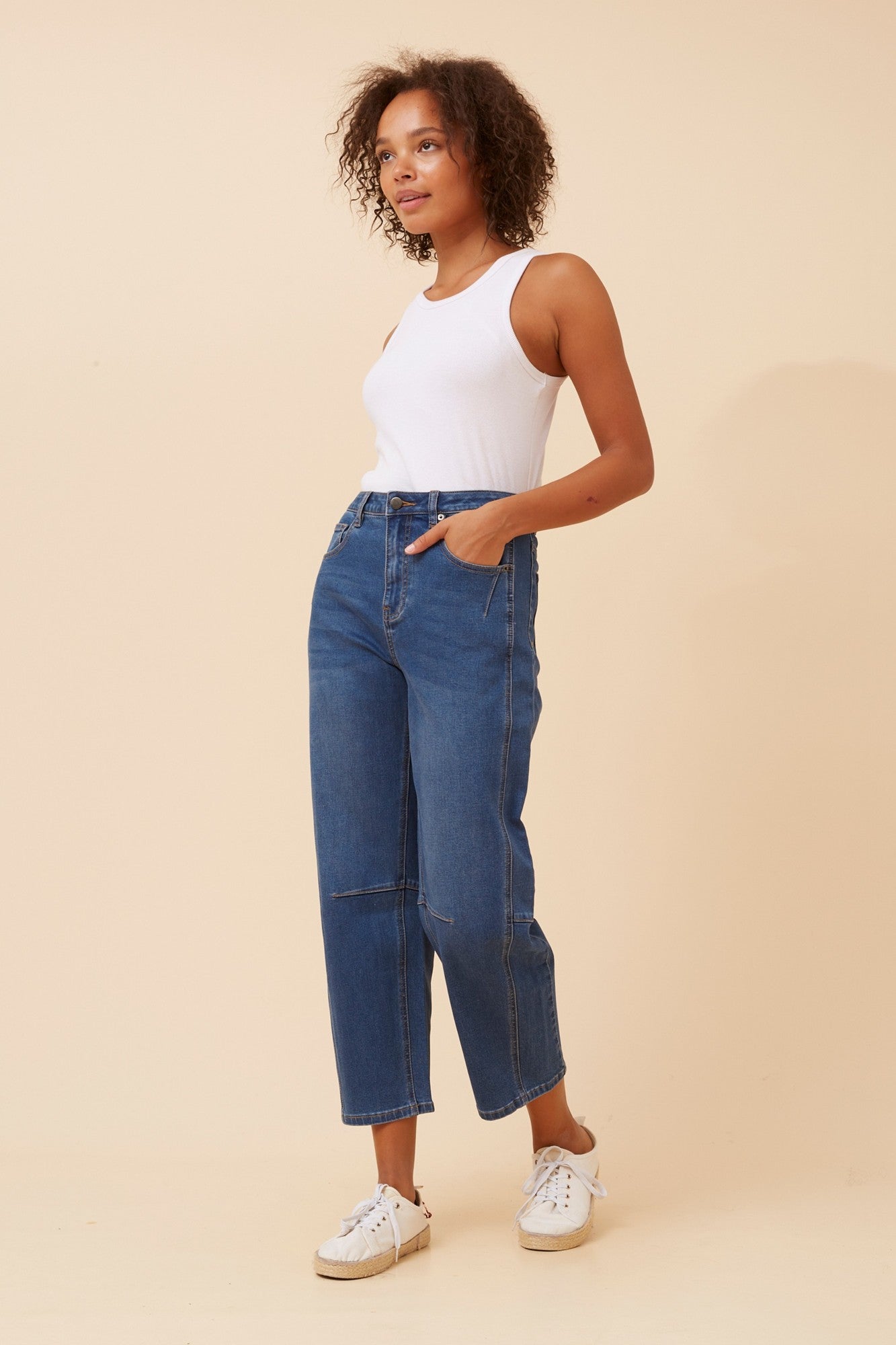 MECONI DENIM BARREL PANTS (Mid Denim)