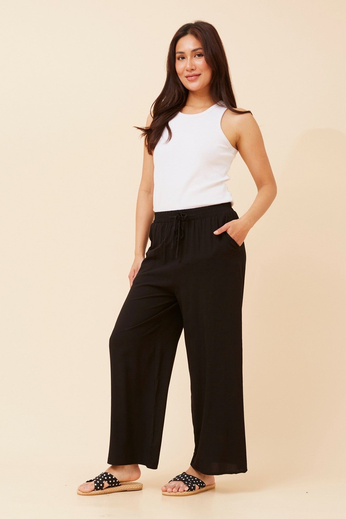 SUZZEL SOLID WIDE LEG PANTS (Black)