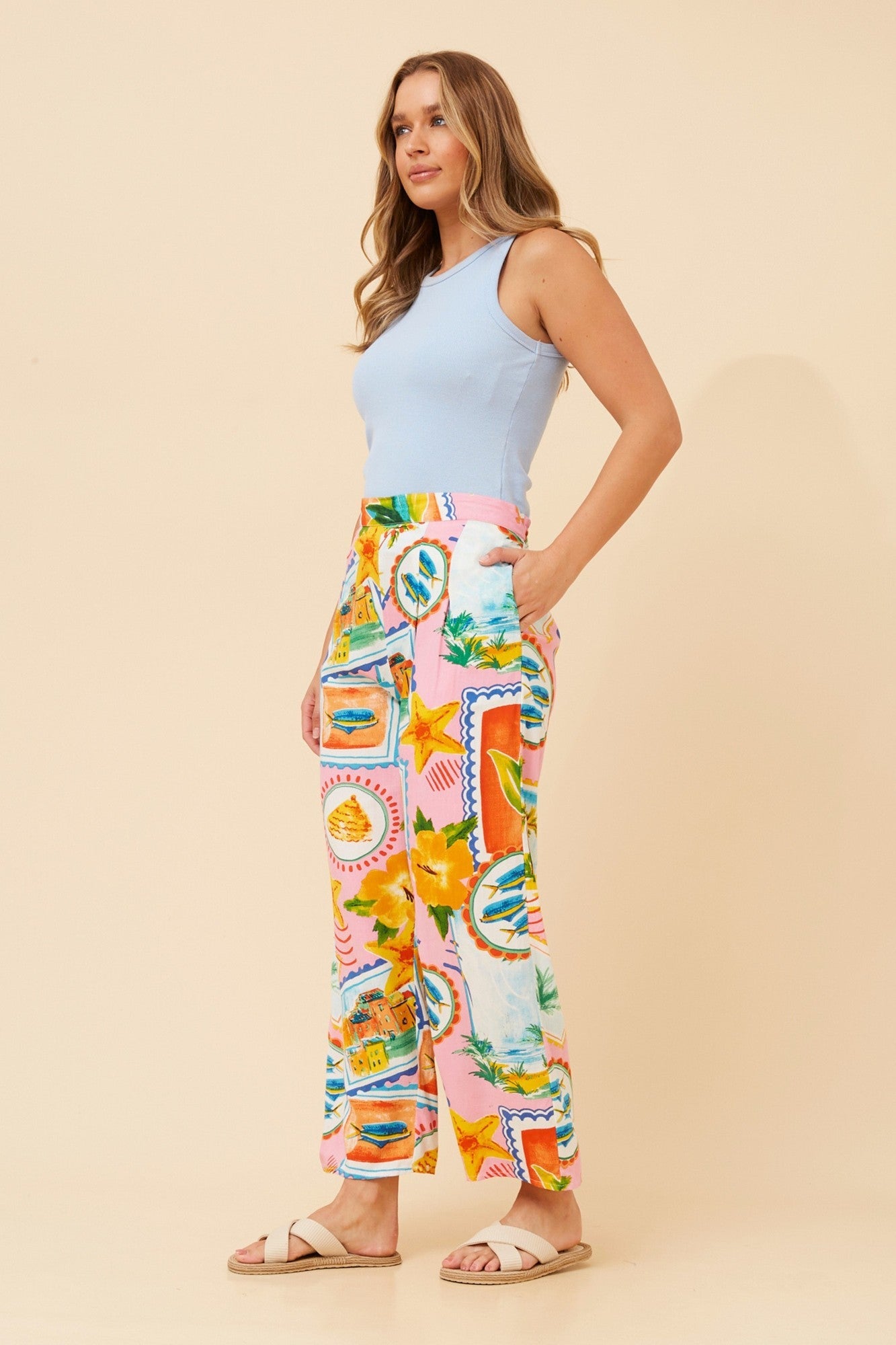 AKARIA PATCHWORK PRINT PANTS (Multi Pink)