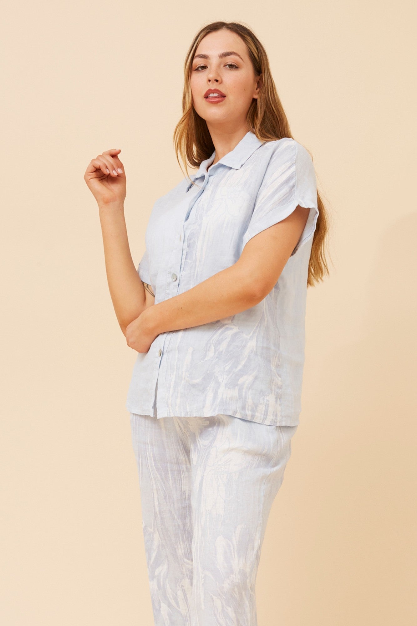 FALLAN FLORAL LINEN PANTS (Light Blue)