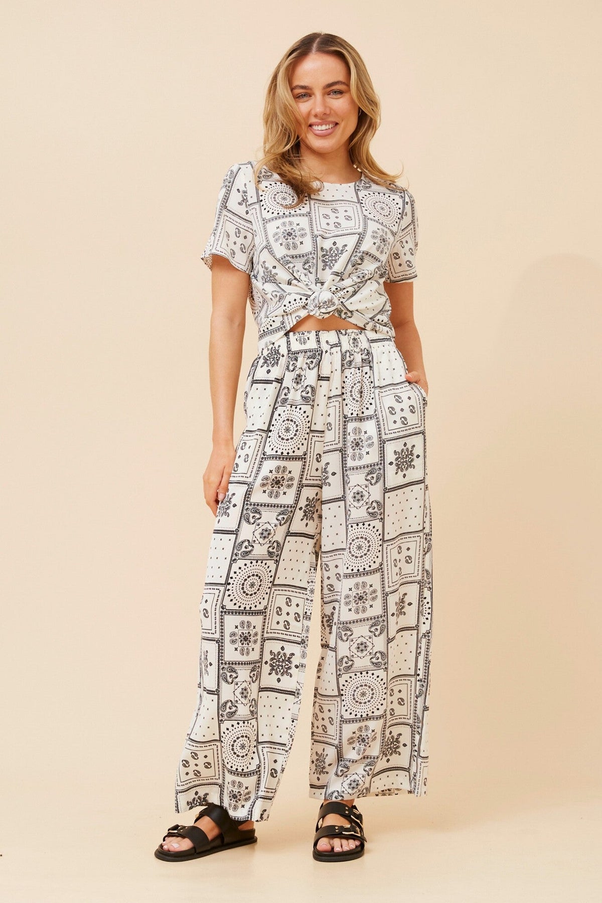 ANCA PATCHWORK PRINT PANTS (White And Black)