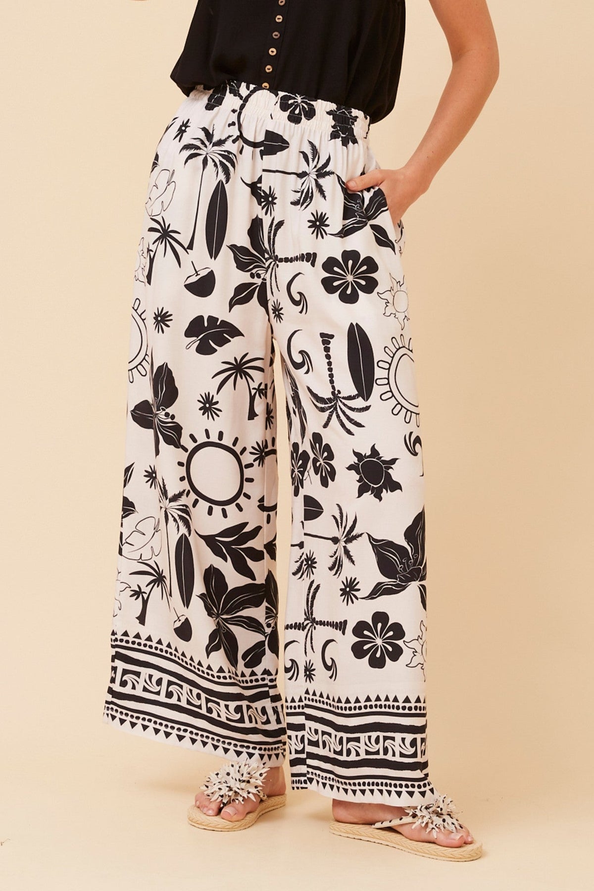 ANCA BORDER PRINT PANTS (Multi Black)