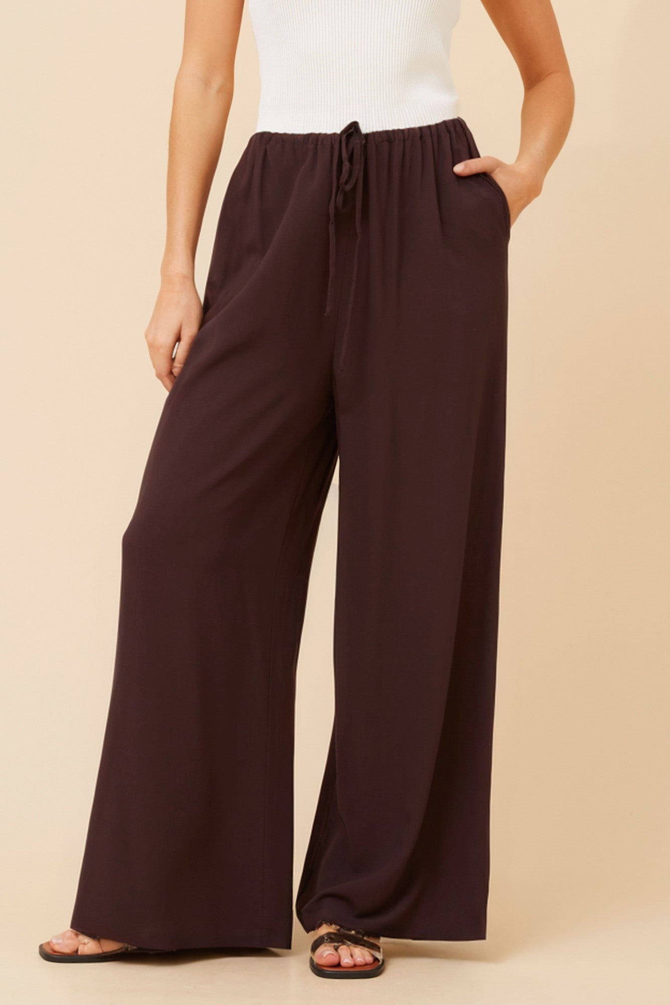 DONNY SOLID WIDE LEG PANTS (Chocolate)