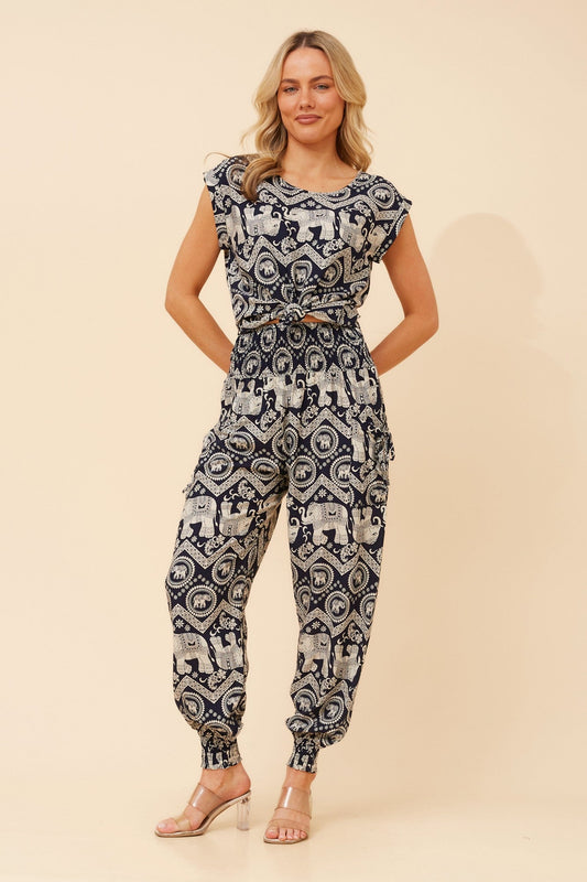 HAREM ELEPHANT PRINT PANTS (Navy)