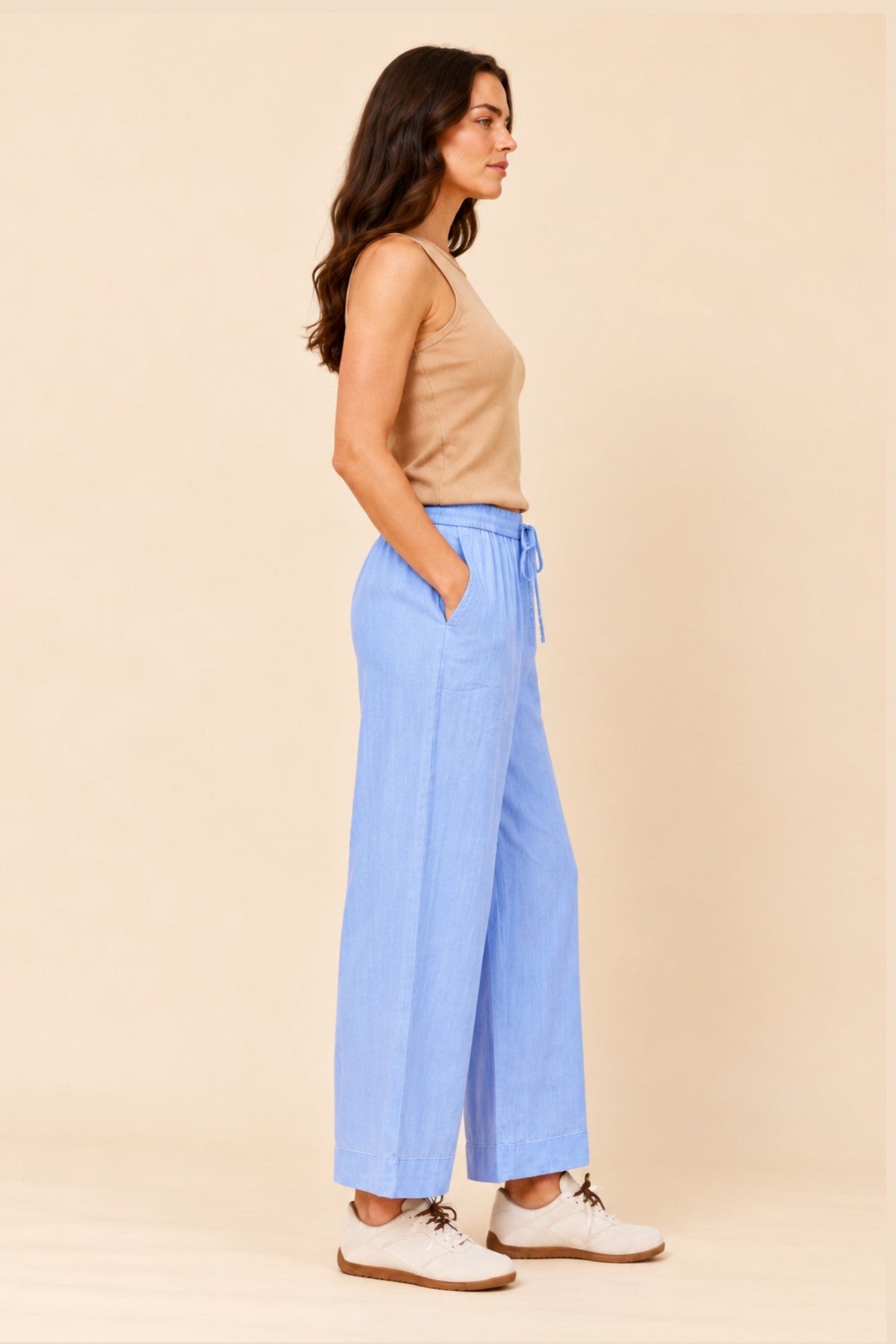 MYSTIC MONSOON ALLORAH SOLID WIDE LEG PANTS (Light Denim)