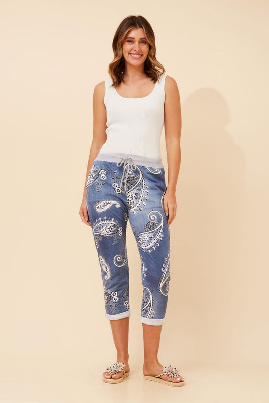GINNA PAISLEY PRINT JOGGER PANTS (Black)