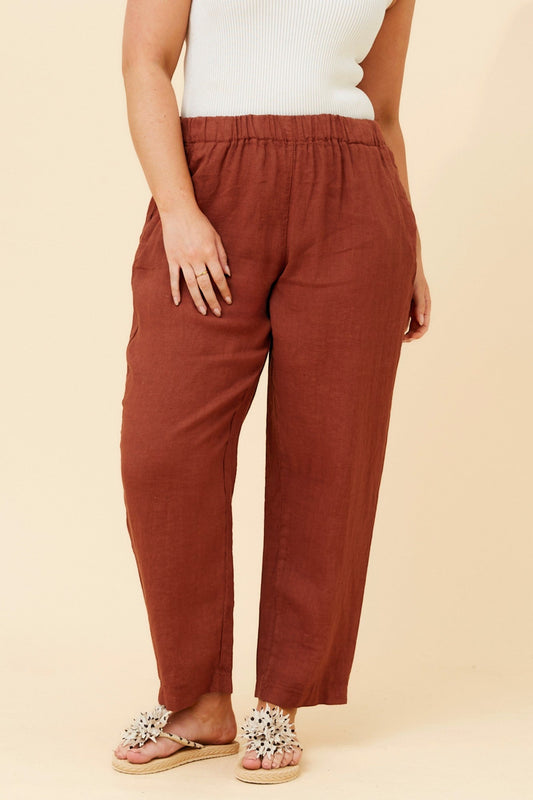 BOTTEGA MODA JOURNEE SOLID LINEN PANTS (Tobacco)