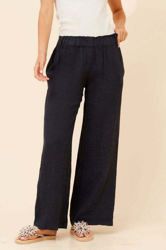 BOTTEGA MODA OSANNA WIDE LEG LINEN PANTS (Navy)