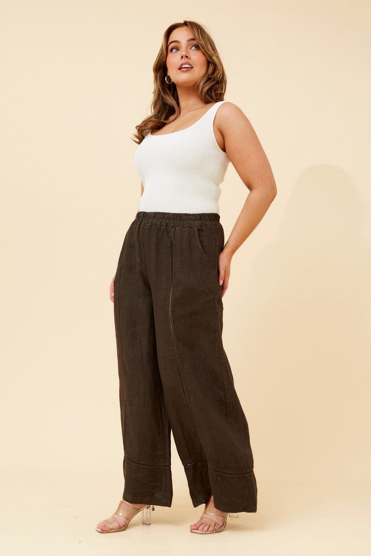 BOTTEGA MODA TEODORA LINEN WIDE LEG PANTS (Bitter Chocolate)