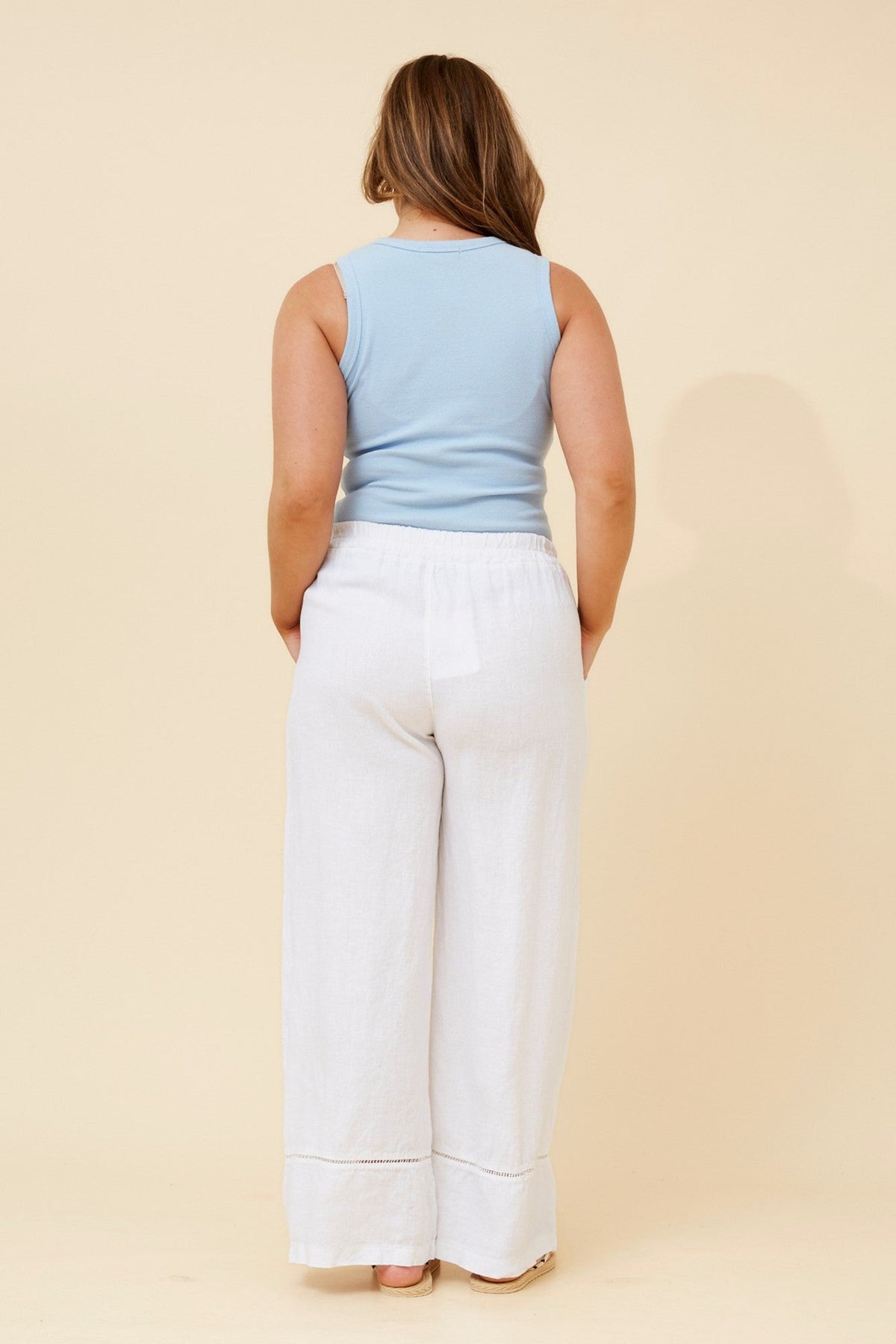 BOTTEGA MODA TEODORA LINEN WIDE LEG PANTS (White)