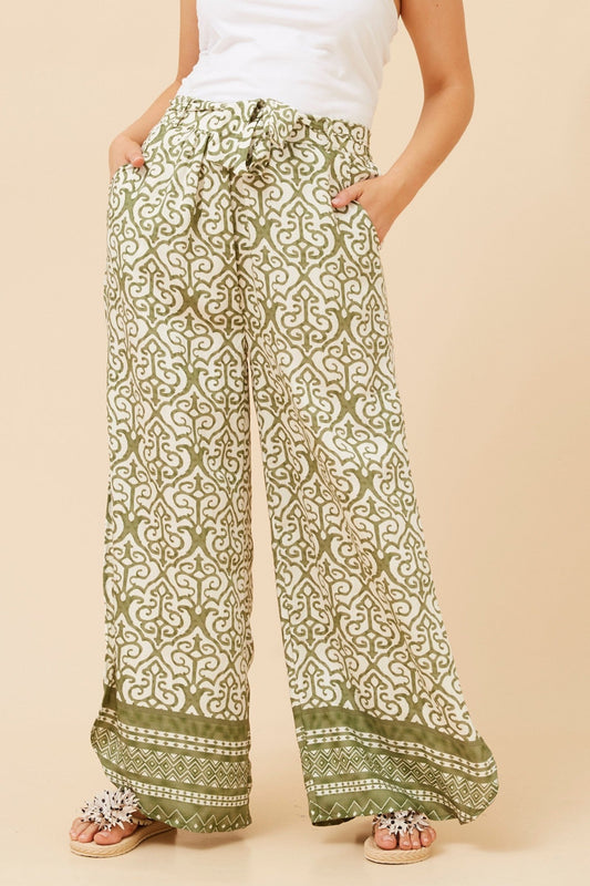 Caroline Morgan Australia SISKA BORDER PRINT WIDE LEG PANTS (Sage)